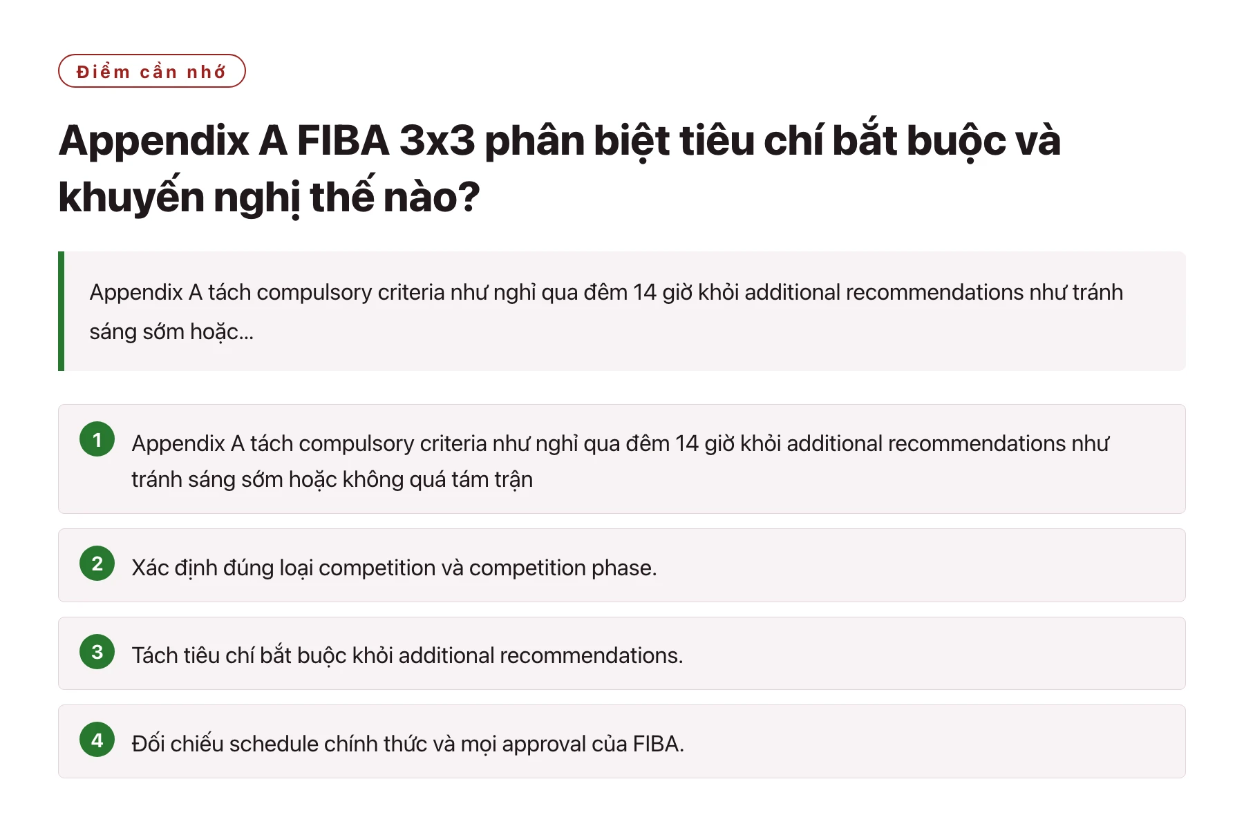 Appendix A FIBA 3x3 phân biệt tiêu chí bắt buộc và khuyến nghị thế nào?——全文要点速览